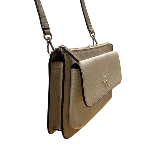 Kate Spade Beige & White Pebbled Leather Front Pocket Leila Crossbody Bag Sz S - Picture 6 of 14